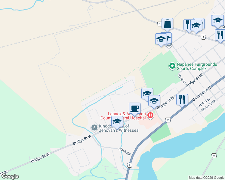 map of restaurants, bars, coffee shops, grocery stores, and more near 13 Kanvers Way in Napanee