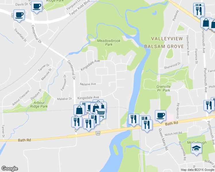 map of restaurants, bars, coffee shops, grocery stores, and more near 243 McLellan Court in Kingston