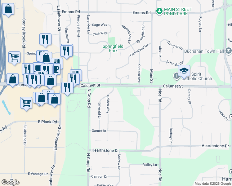 map of restaurants, bars, coffee shops, grocery stores, and more near W6032 Cameo Court in Appleton