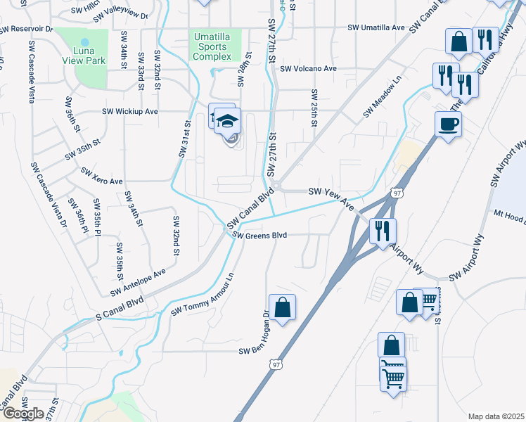 map of restaurants, bars, coffee shops, grocery stores, and more near 2755 Southwest Greens Boulevard in Redmond