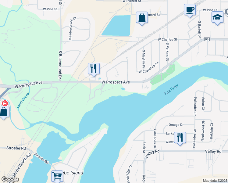 map of restaurants, bars, coffee shops, grocery stores, and more near 2755 Fox Run in Appleton