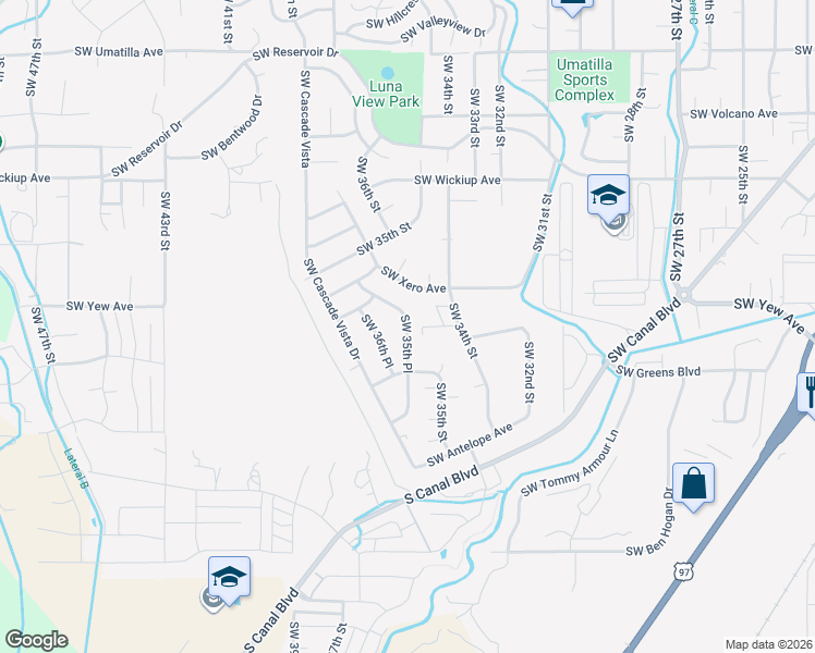 map of restaurants, bars, coffee shops, grocery stores, and more near 3457 South West 35th Place in Redmond
