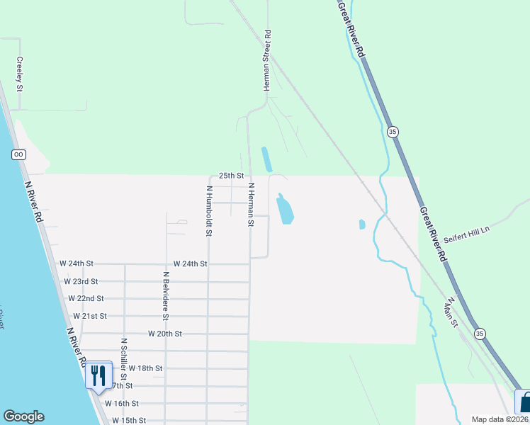 map of restaurants, bars, coffee shops, grocery stores, and more near 1775 North Herman Street in Buffalo City