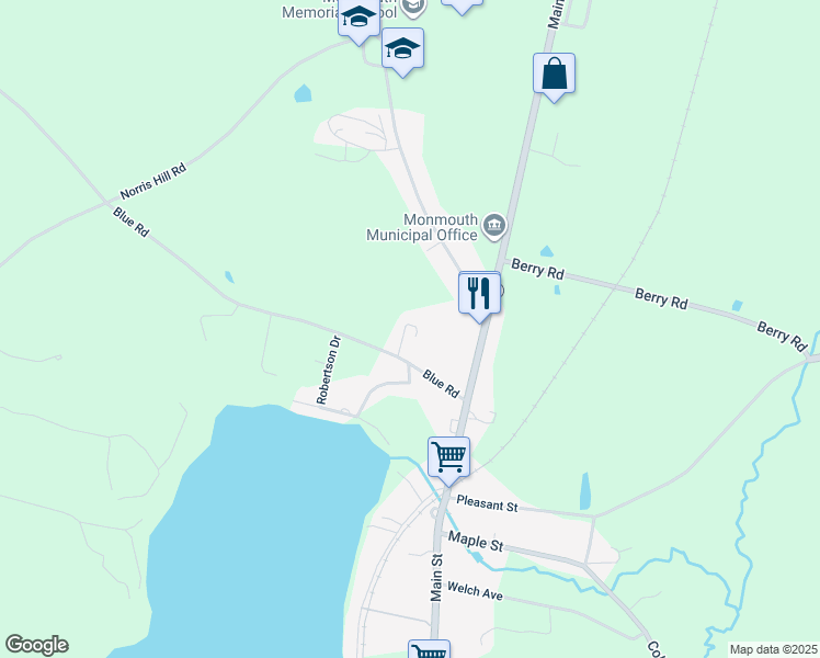 map of restaurants, bars, coffee shops, grocery stores, and more near 293 Blue Road in Monmouth