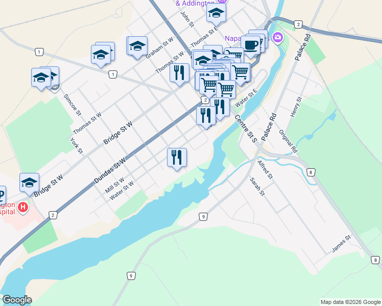 map of restaurants, bars, coffee shops, grocery stores, and more near 40 Robinson Street in Napanee