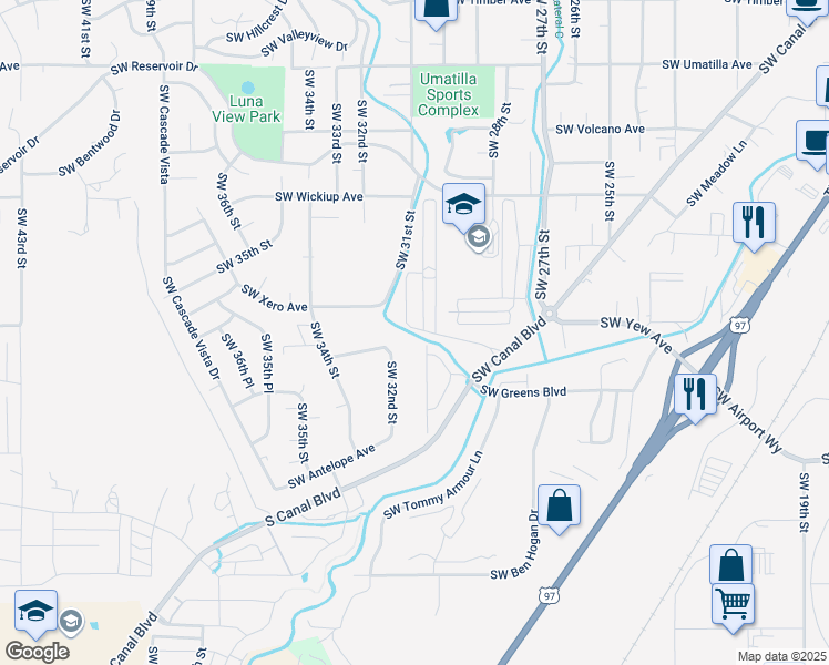map of restaurants, bars, coffee shops, grocery stores, and more near 3521 Southwest 30th Court in Redmond