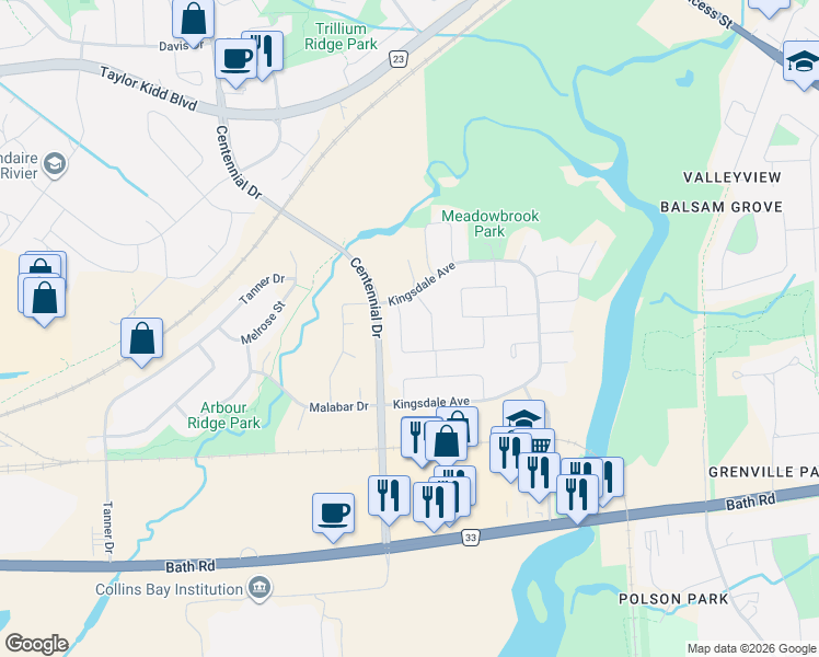 map of restaurants, bars, coffee shops, grocery stores, and more near 389 Melanie Avenue in Kingston