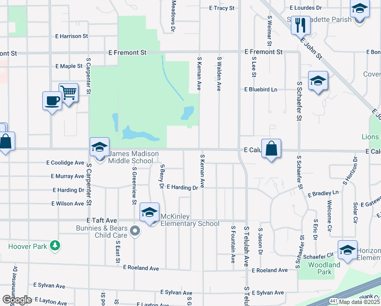 map of restaurants, bars, coffee shops, grocery stores, and more near 1319 East Calumet Street in Appleton