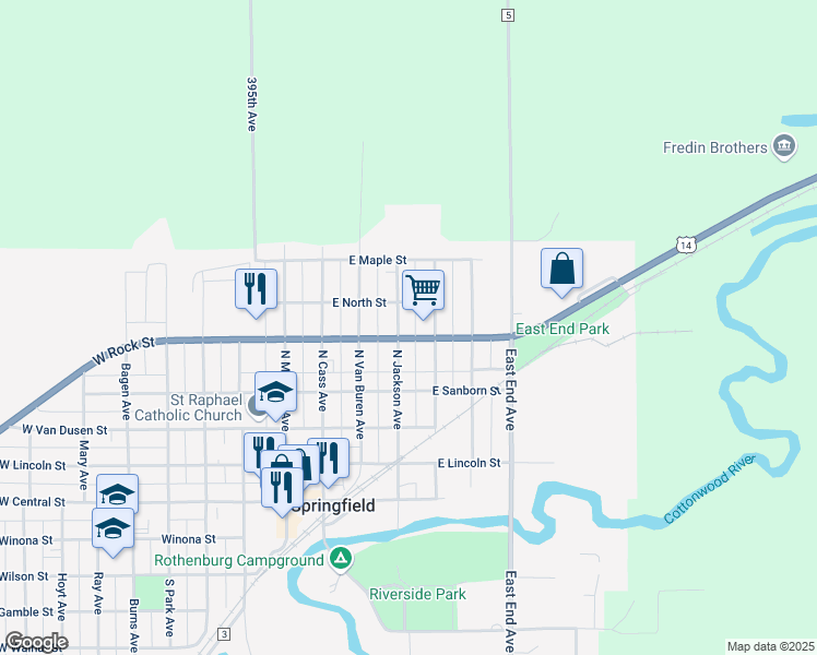 map of restaurants, bars, coffee shops, grocery stores, and more near 407 North Jackson Avenue in Springfield