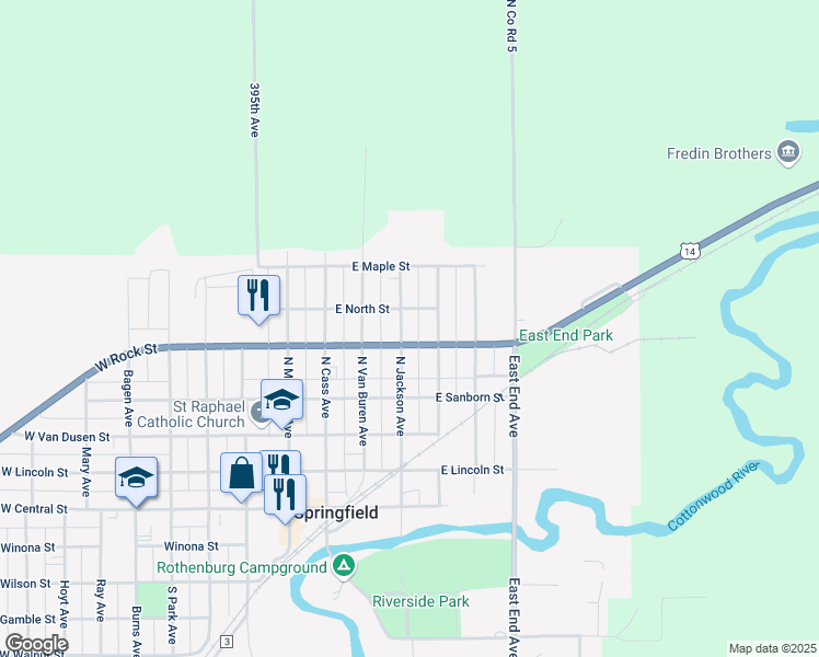 map of restaurants, bars, coffee shops, grocery stores, and more near 407 North Jackson Avenue in Springfield