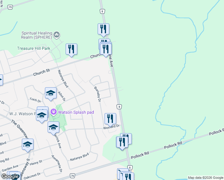 map of restaurants, bars, coffee shops, grocery stores, and more near 39 Joliette Place in Georgina