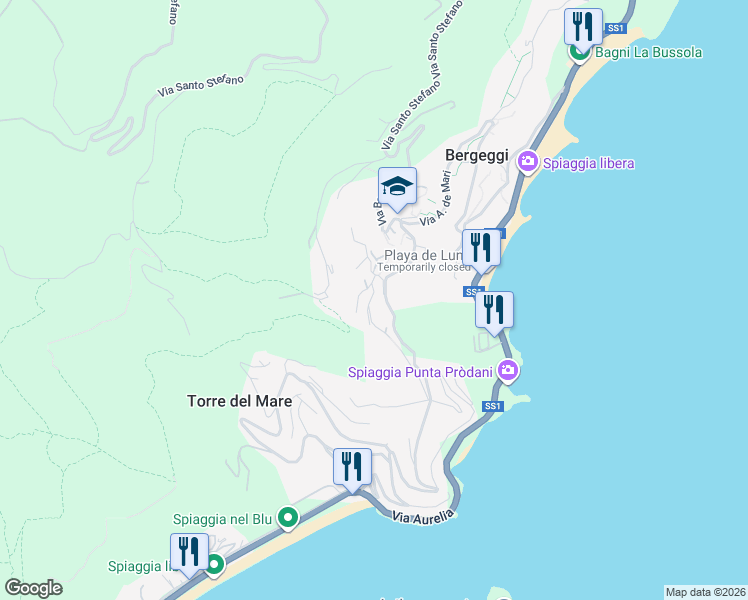 map of restaurants, bars, coffee shops, grocery stores, and more near 16 Via degli Ulivi in Bergeggi