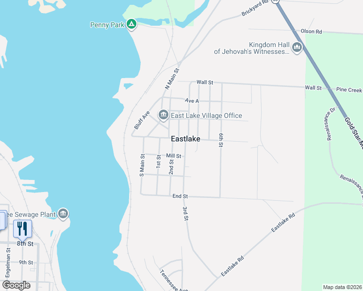 map of restaurants, bars, coffee shops, grocery stores, and more near 314 3rd Street in Eastlake