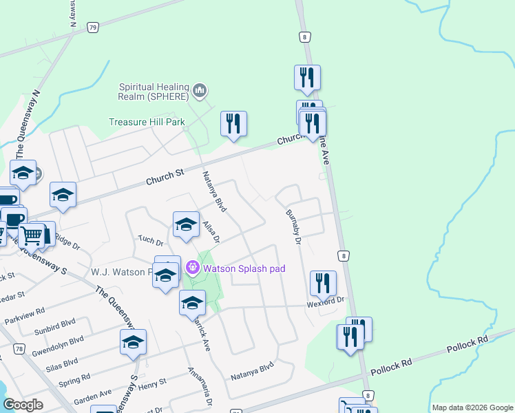 map of restaurants, bars, coffee shops, grocery stores, and more near 39 Verona Crescent in Georgina
