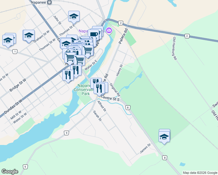 map of restaurants, bars, coffee shops, grocery stores, and more near in Napanee