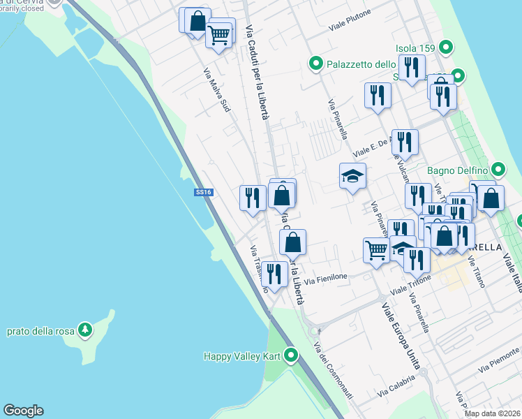 map of restaurants, bars, coffee shops, grocery stores, and more near 4 Via Casello del Diavolo in Cervia