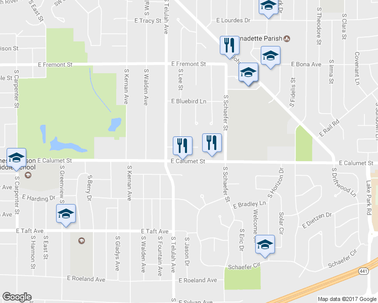 map of restaurants, bars, coffee shops, grocery stores, and more near 1711 Robin Way in Appleton
