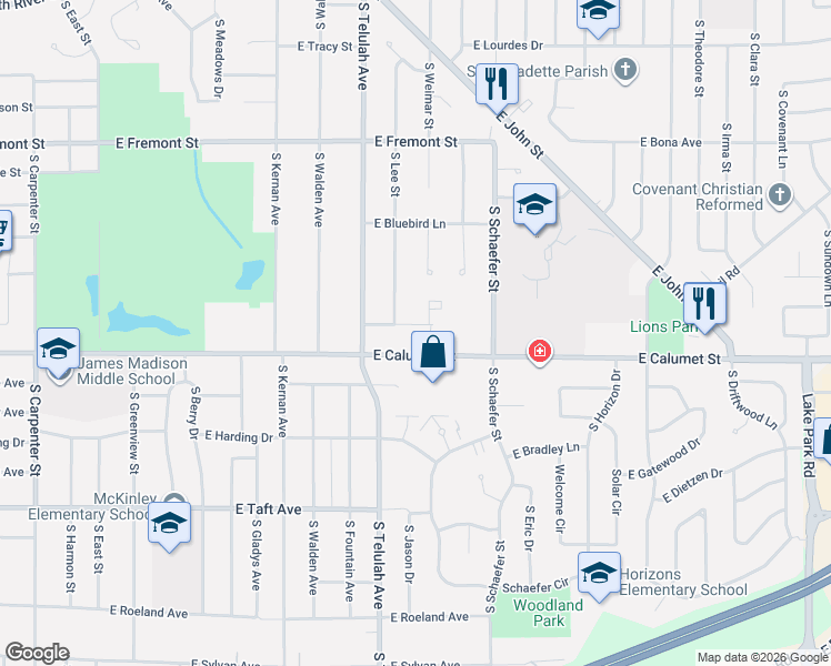 map of restaurants, bars, coffee shops, grocery stores, and more near 1711 Robin Way in Appleton