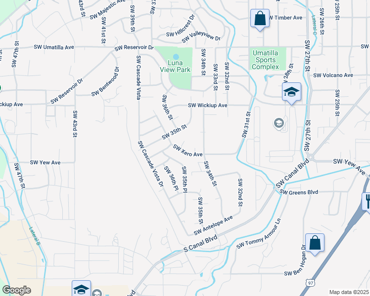 map of restaurants, bars, coffee shops, grocery stores, and more near 3256 Southwest 35th Street in Redmond