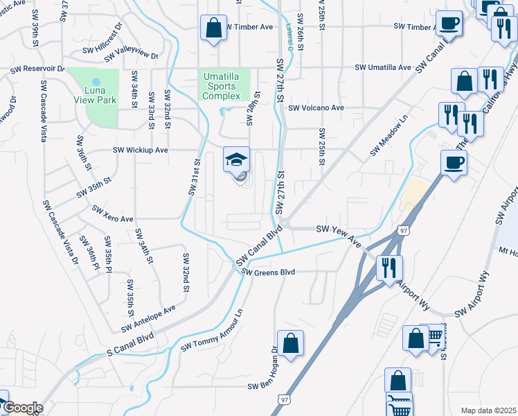 map of restaurants, bars, coffee shops, grocery stores, and more near 3461 Southwest 28th Street in Redmond