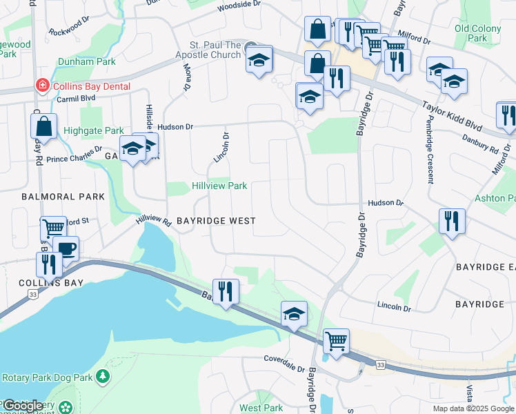 map of restaurants, bars, coffee shops, grocery stores, and more near 686 Carnaby Street in Kingston