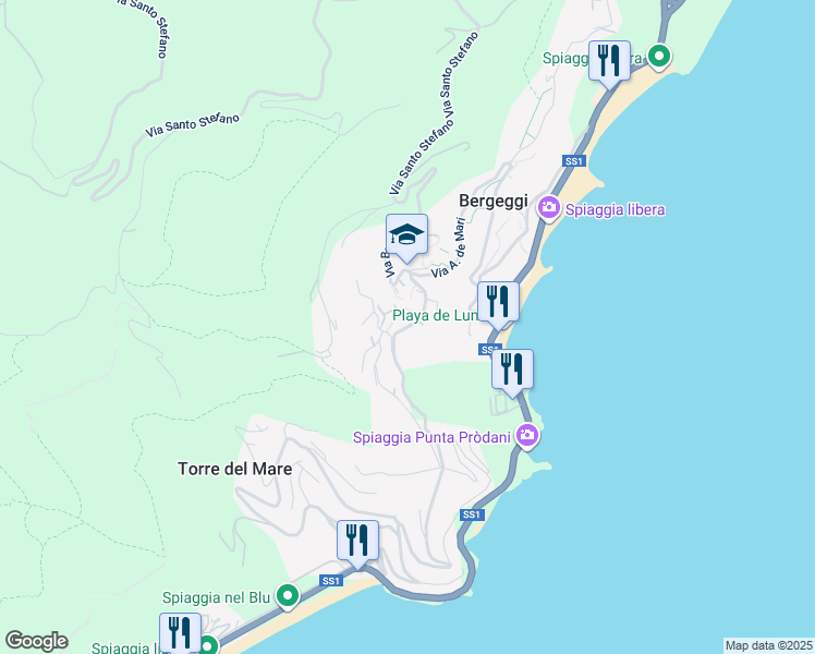map of restaurants, bars, coffee shops, grocery stores, and more near 4 Via del Campo in Bergeggi