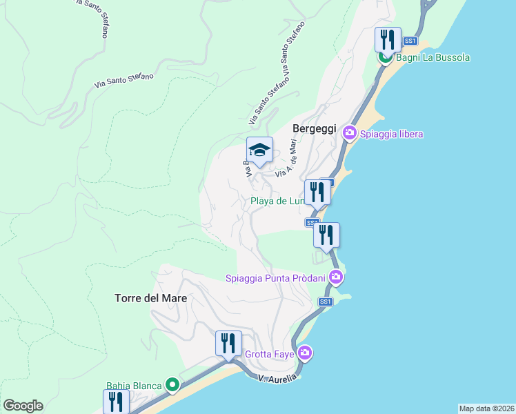 map of restaurants, bars, coffee shops, grocery stores, and more near 4 Via del Campo in Bergeggi