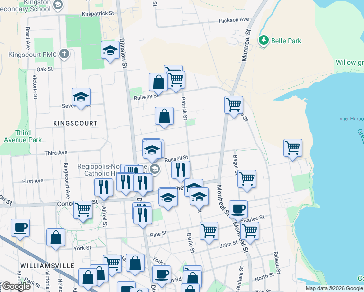 map of restaurants, bars, coffee shops, grocery stores, and more near 80 Joseph Street in Kingston