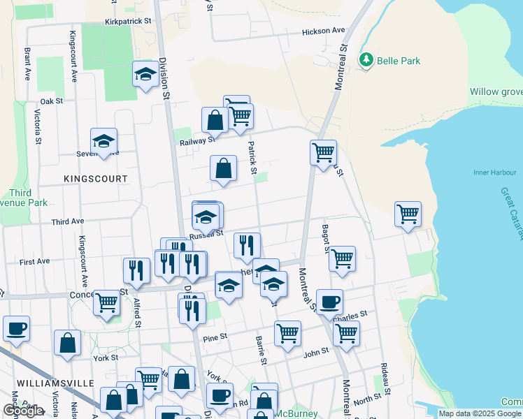 map of restaurants, bars, coffee shops, grocery stores, and more near in Kingston