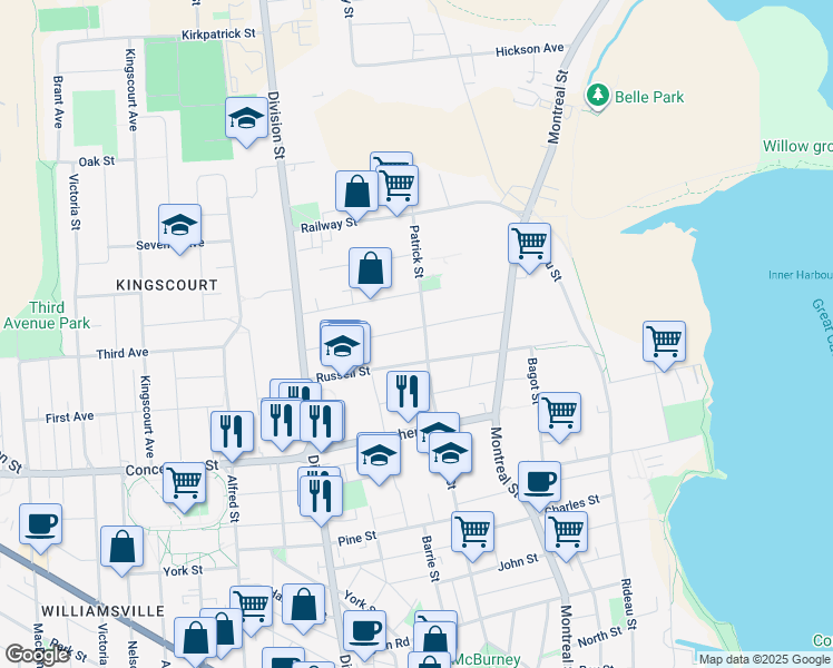 map of restaurants, bars, coffee shops, grocery stores, and more near in Kingston