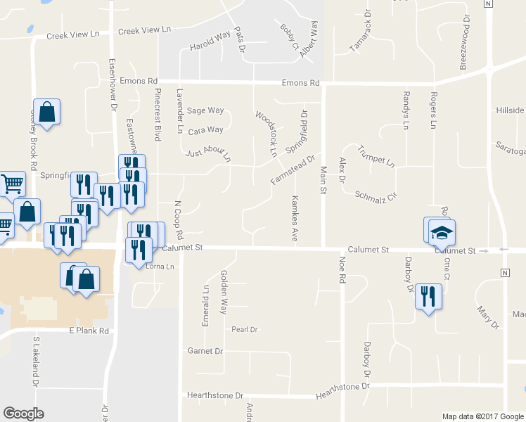 map of restaurants, bars, coffee shops, grocery stores, and more near W2973 Farmstead Drive in Appleton