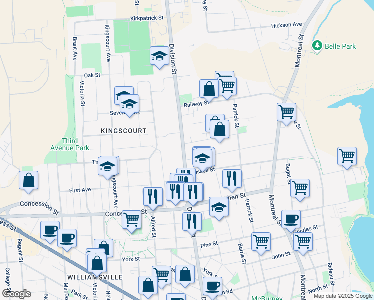 map of restaurants, bars, coffee shops, grocery stores, and more near in Kingston
