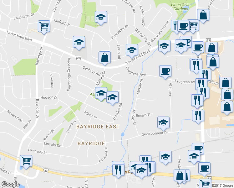map of restaurants, bars, coffee shops, grocery stores, and more near 775 Birkley Place in Kingston