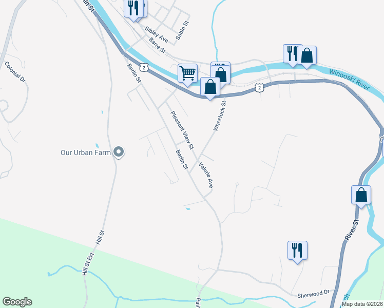 map of restaurants, bars, coffee shops, grocery stores, and more near 43 Pleasant View Street in Montpelier
