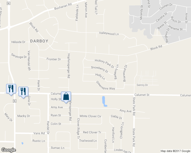 map of restaurants, bars, coffee shops, grocery stores, and more near W2417 Holly Lane in Appleton