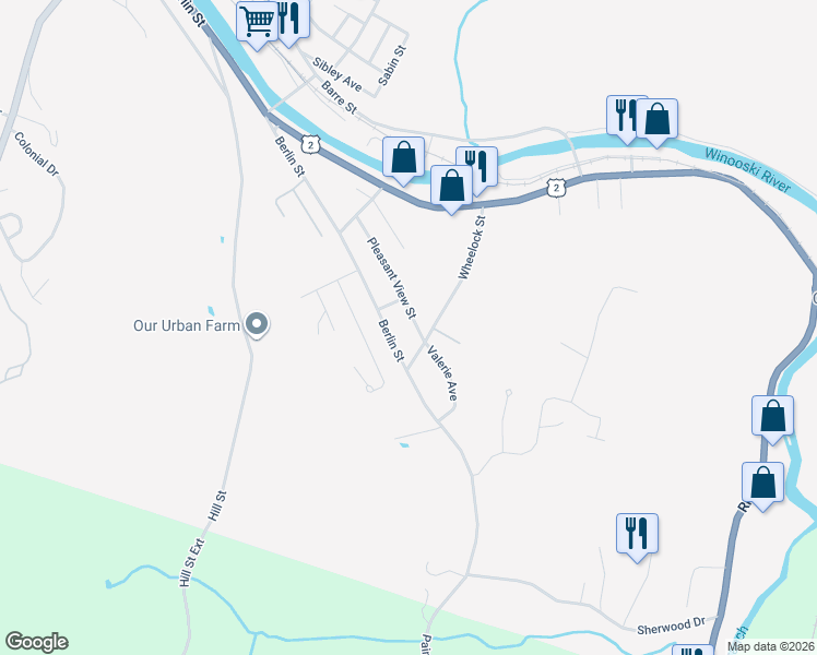 map of restaurants, bars, coffee shops, grocery stores, and more near 43 Pleasant View Street in Montpelier