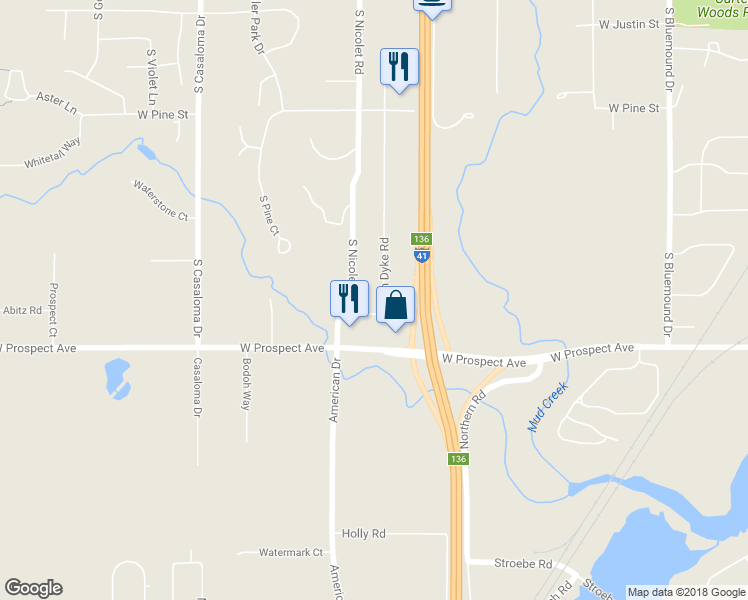 map of restaurants, bars, coffee shops, grocery stores, and more near 1831 South Van Dyke Road in Appleton