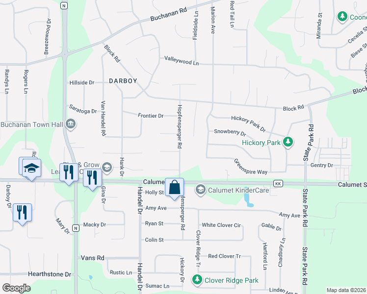map of restaurants, bars, coffee shops, grocery stores, and more near N170 Hopfensperger Road in Appleton