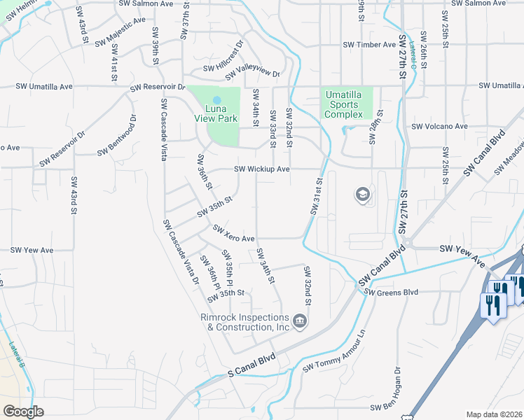 map of restaurants, bars, coffee shops, grocery stores, and more near 3244 Southwest 34th Street in Redmond