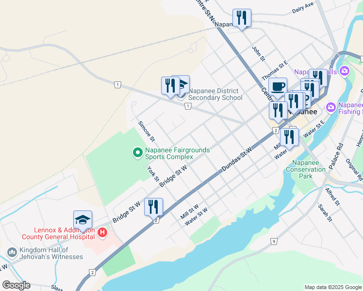 map of restaurants, bars, coffee shops, grocery stores, and more near in Napanee