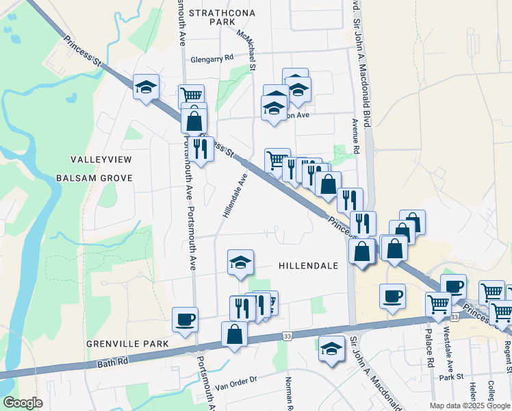 map of restaurants, bars, coffee shops, grocery stores, and more near in Kingston