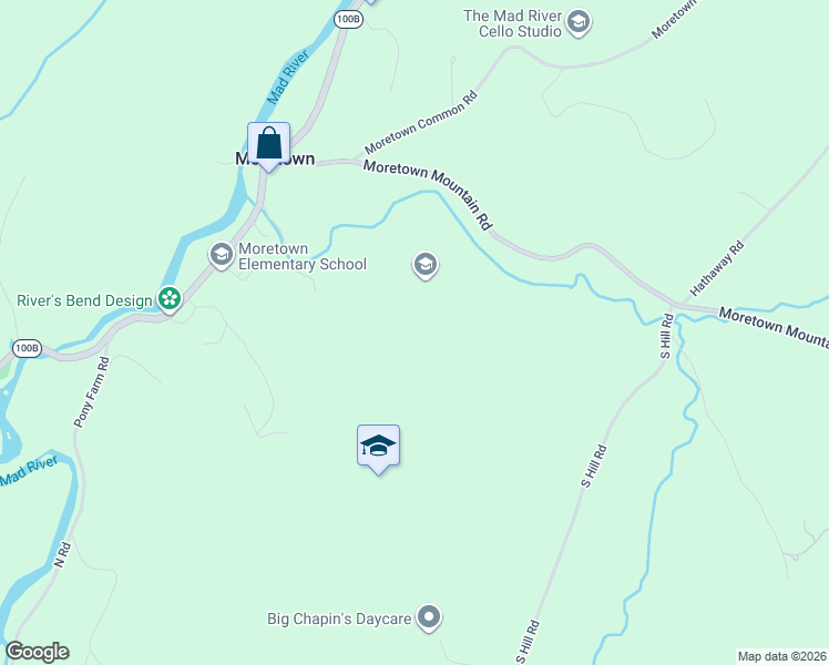 map of restaurants, bars, coffee shops, grocery stores, and more near 152 South Hill Road in Moretown