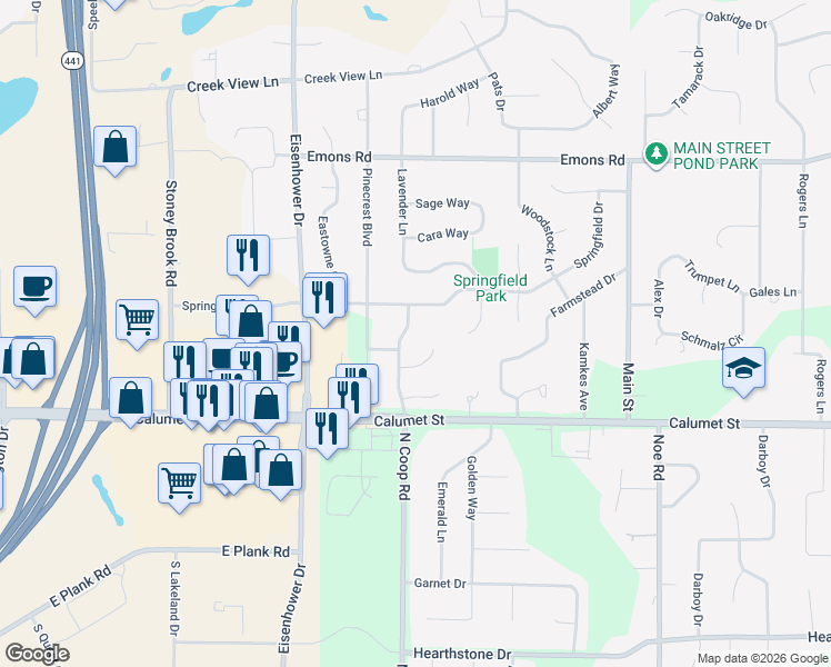 map of restaurants, bars, coffee shops, grocery stores, and more near W3062 Pinewood Court in Appleton