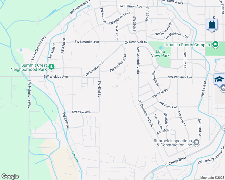 map of restaurants, bars, coffee shops, grocery stores, and more near 3184 Southwest 43rd Street in Redmond