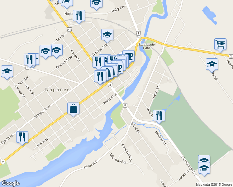 map of restaurants, bars, coffee shops, grocery stores, and more near 59 Centre Street North in Napanee