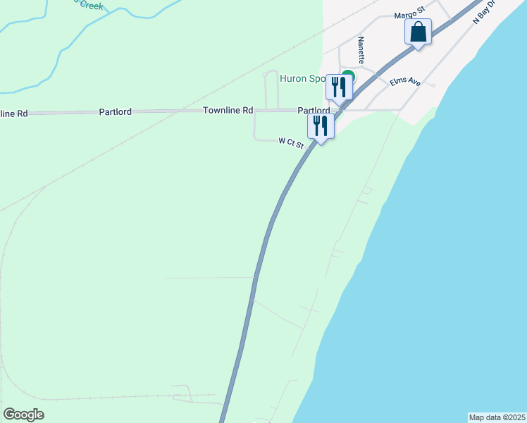 map of restaurants, bars, coffee shops, grocery stores, and more near 1246 North Huron Road in Tawas City