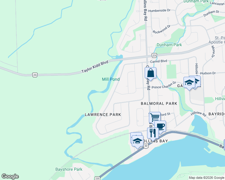 map of restaurants, bars, coffee shops, grocery stores, and more near 727 Aylmer Crescent in Kingston