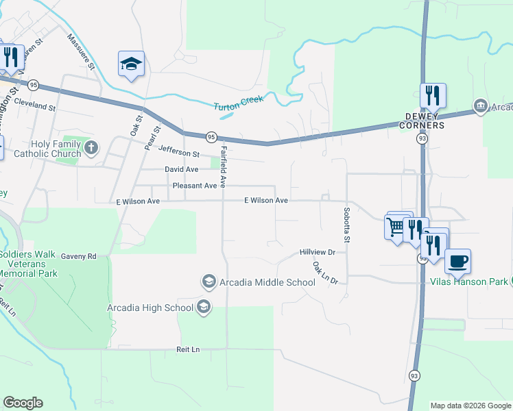 map of restaurants, bars, coffee shops, grocery stores, and more near 1260 Wilson Avenue in Arcadia