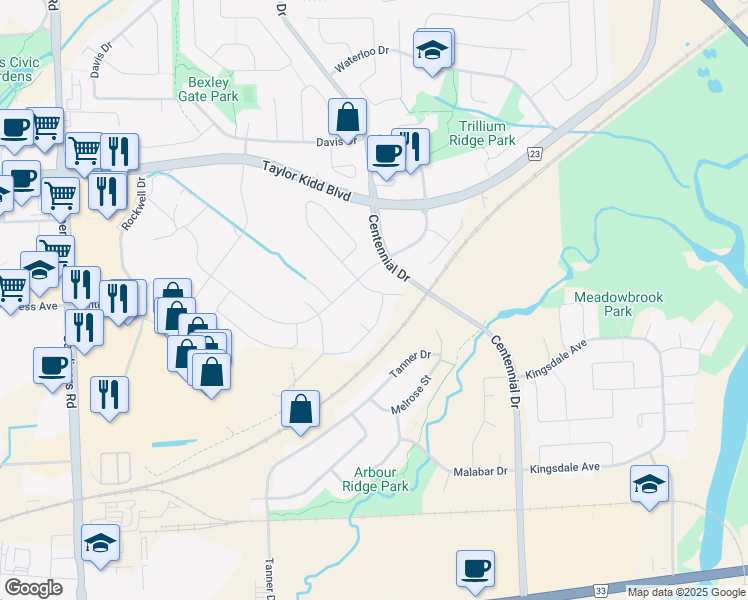map of restaurants, bars, coffee shops, grocery stores, and more near 1997 Swanfield Street in Kingston