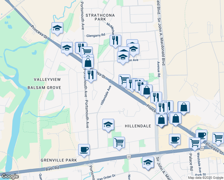 map of restaurants, bars, coffee shops, grocery stores, and more near 181 Hillendale Avenue in Kingston